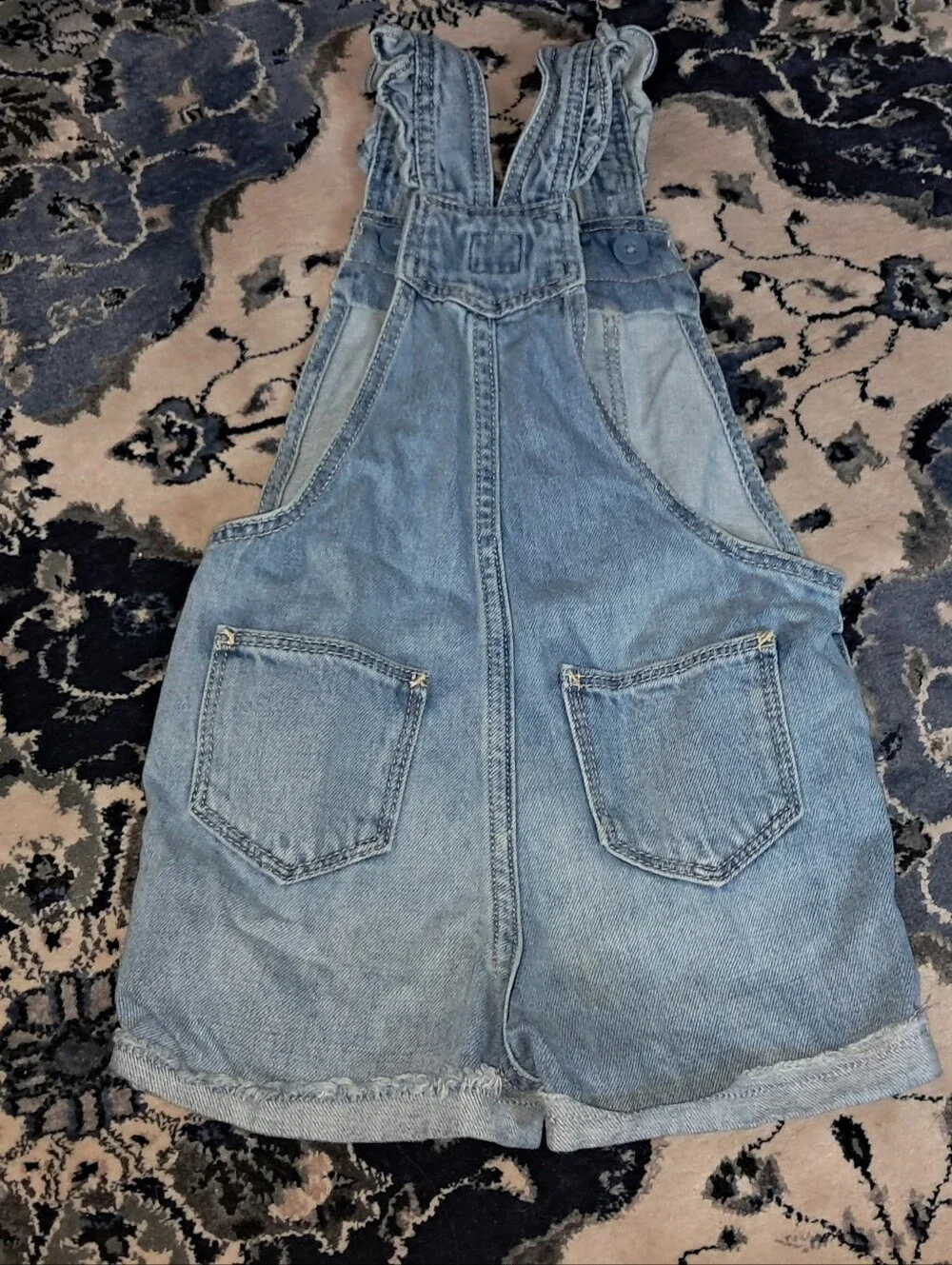 GAP Light Blue Denim Short Overalls with Heart Patch 2T